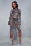 MissPap Premium Diamante Fishnet Split Leg Long Sleeve Midi Dress thumbnail 1