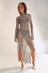 MissPap Premium Diamante Fishnet Split Leg Long Sleeve Midi Dress thumbnail 4