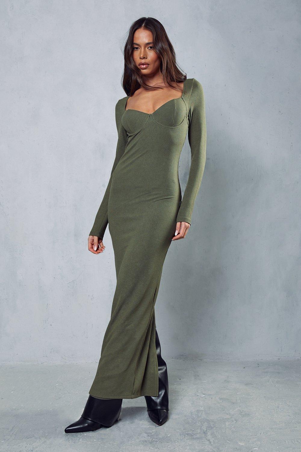 Dresses Ribbed Cupped Long Sleeve Maxi Dress Misspap 5802