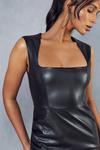 MissPap Premium Leather Look Square Neck Ruched Mini Dress thumbnail 5
