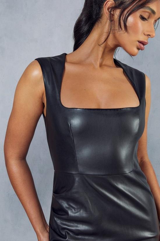 MissPap Premium Leather Look Square Neck Ruched Mini Dress 5