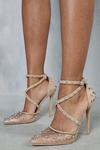 MissPap Embellished Diamante Cross Over Strappy Heels thumbnail 1