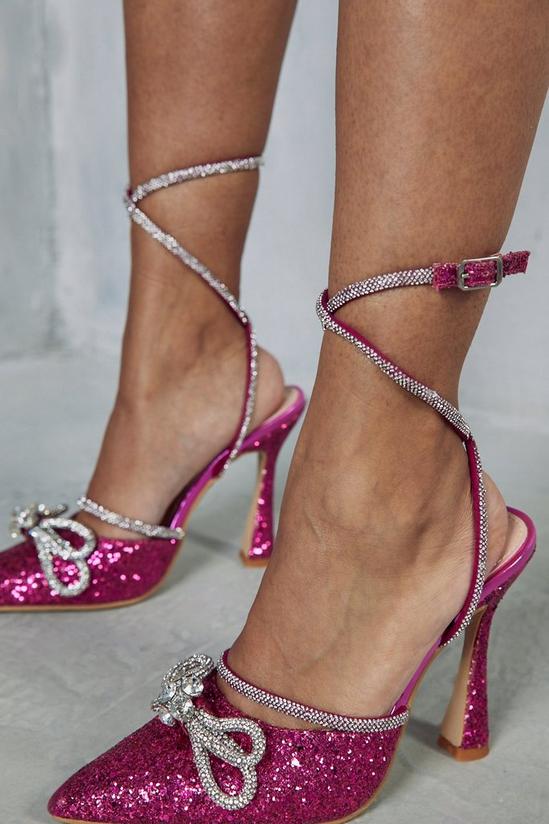 MissPap Glitter Diamante Bow Strappy Heels 2
