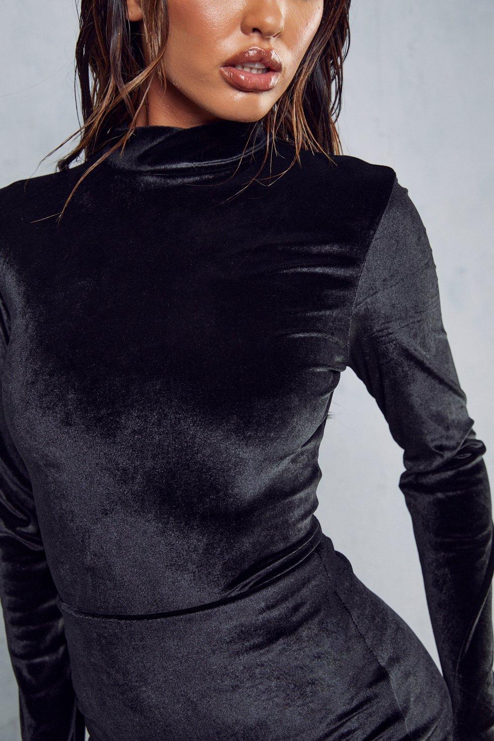 Black Satin Turtleneck Long Puff Sleeve Bodysuit – Body X Forever