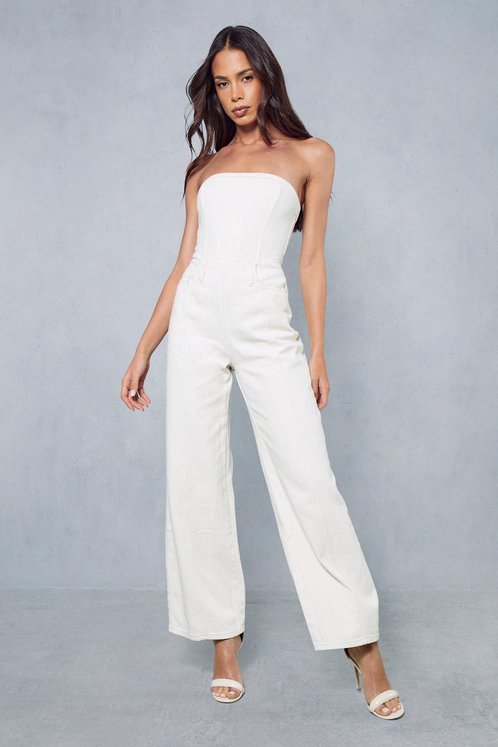 Jumpsuits, Seam Detail Bandeau Denim Jumpsuit