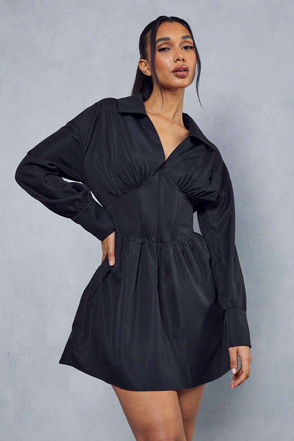 Dresses, Corset Insert Plunge Shirt Dress