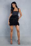 MissPap Premium Square Neck Corset Feather Skirt Mini Dress thumbnail 4
