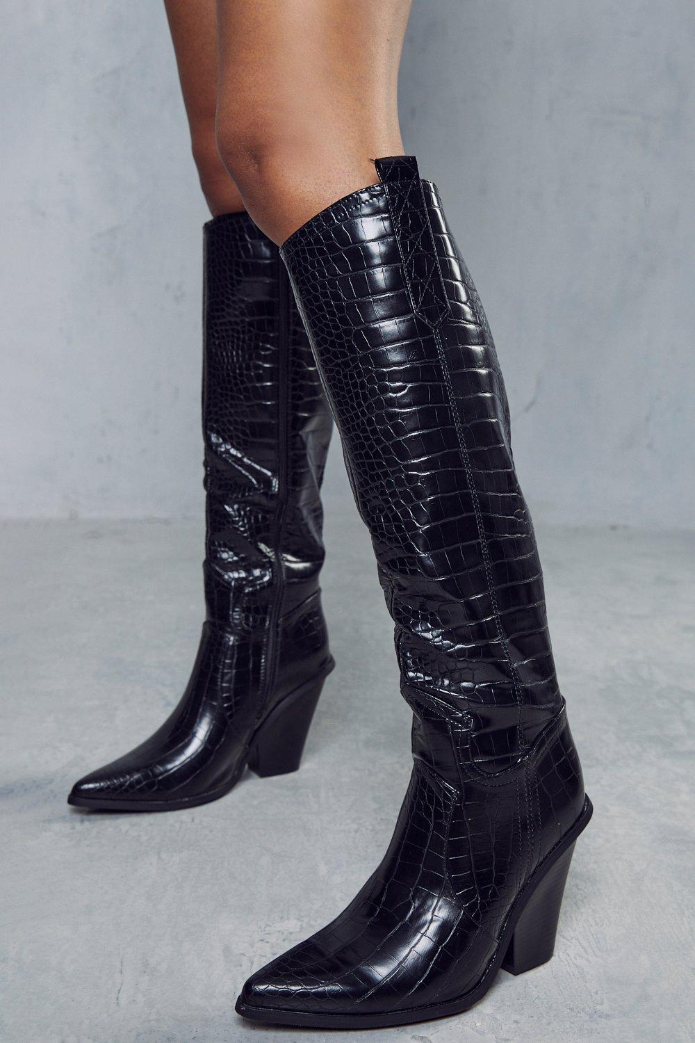 Patent croc knee sale high cowboy boots