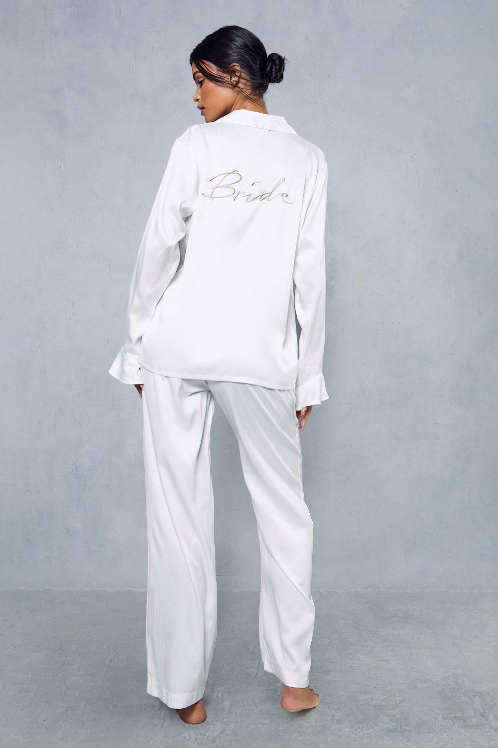 Satin Ruffle Embroidered Bride Pj Set