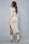 MissPap Premium Ribbed Collared Long Sleeve Slit Leg Midi Dress thumbnail 3