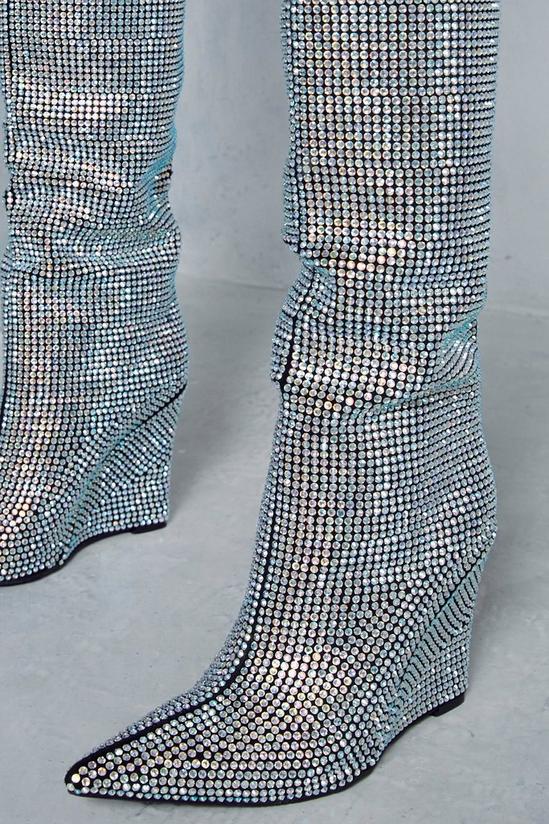 MissPap Premium Diamante Knee High Wedged Boots 2