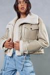 MissPap Borg Lined Textured Leather Look Aviator Jacket thumbnail 1