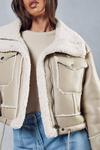 MissPap Borg Lined Textured Leather Look Aviator Jacket thumbnail 6
