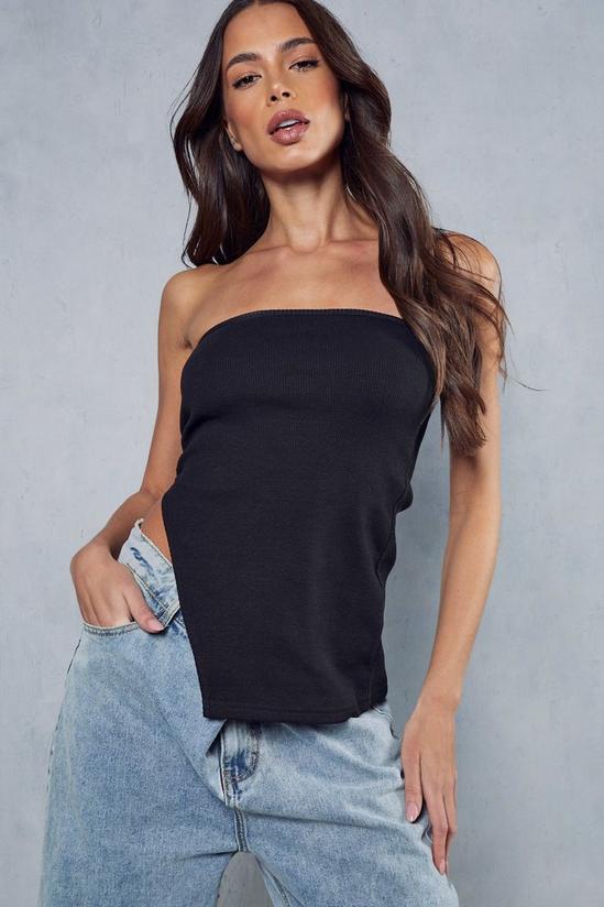 Tops, Ribbed Longline Strapless Asymmetric Top
