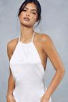 MissPap Premium Satin Deep V Back Ruched Halterneck Maxi Dress thumbnail 2