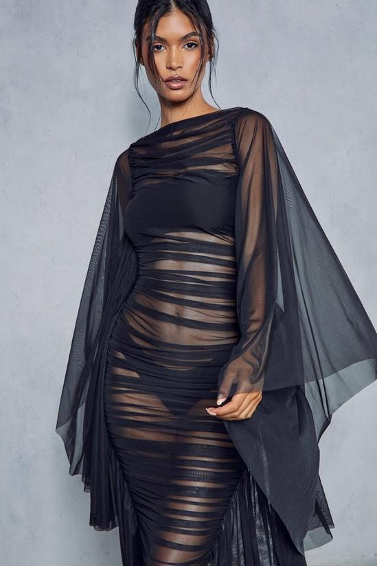 MissPap Premium Mesh Ruched Extreme Batwing Sheer Maxi Dress 6