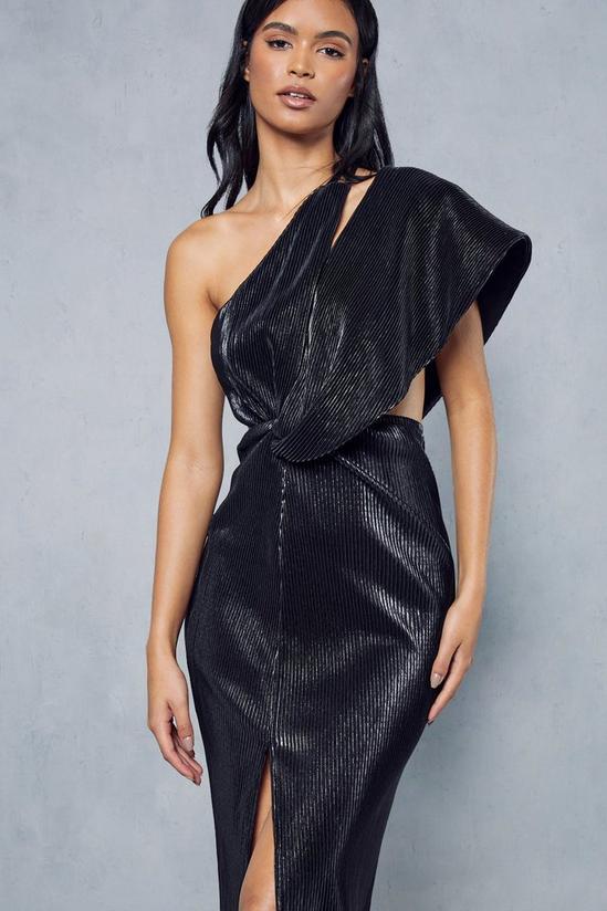MissPap Metallic Plisse Asymmetric Twist One Shoulder Maxi Dress 4