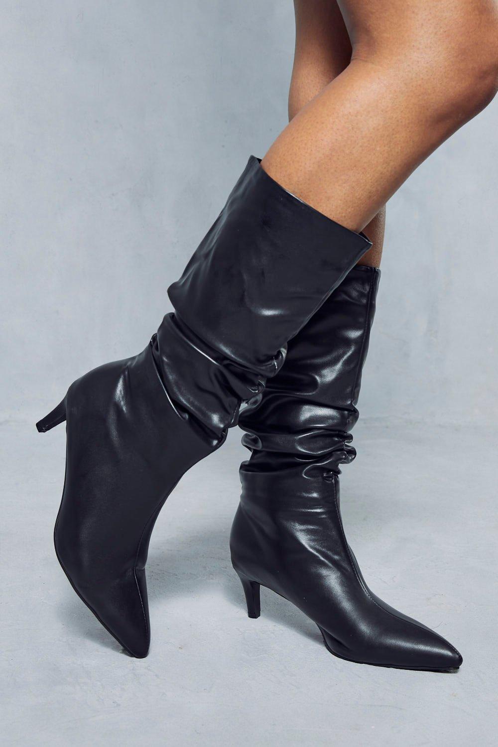 Black faux best sale leather heeled boots