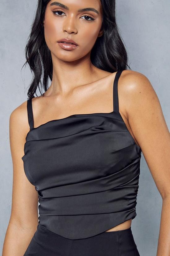 Tops, Ruched Satin Square Neck Corset Top