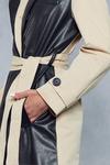 MissPap Contrast Woven Leather Look Panelled Trench Coat thumbnail 2