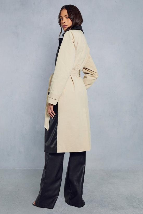 MissPap Contrast Woven Leather Look Panelled Trench Coat 3