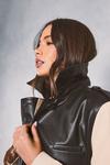 MissPap Contrast Woven Leather Look Panelled Trench Coat thumbnail 4