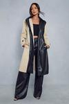 MissPap Contrast Woven Leather Look Panelled Trench Coat thumbnail 5