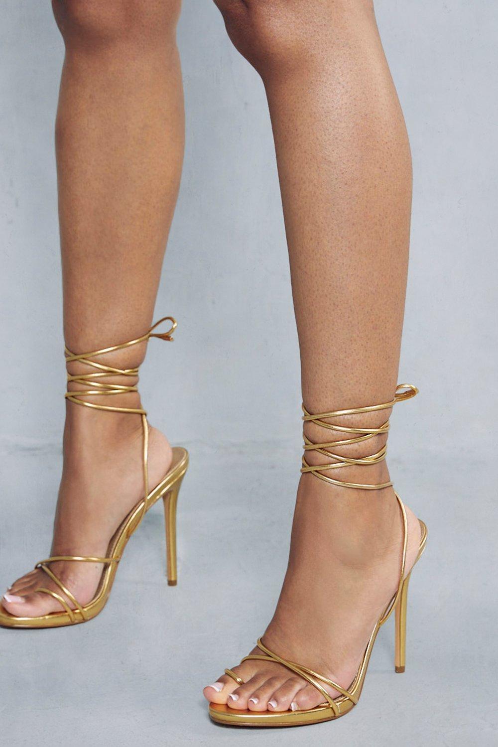 Metallic lace sale up heels