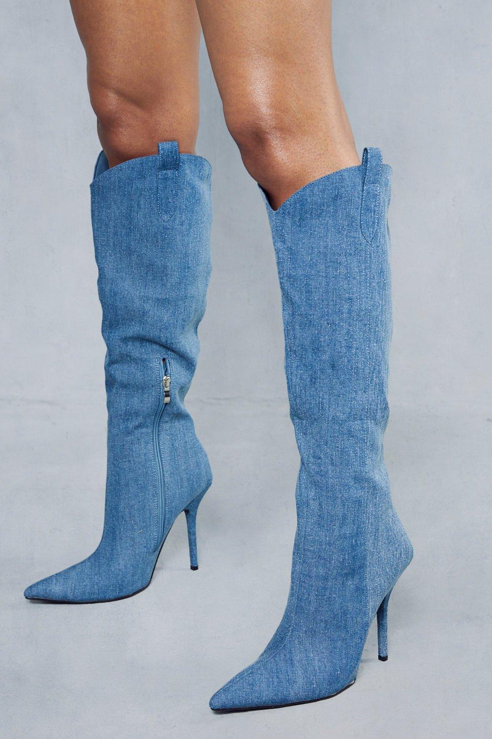 Blue suede discount knee high boots