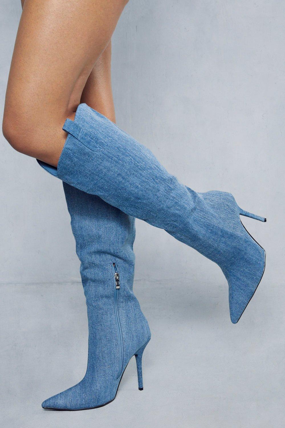 Light blue knee outlet high boots