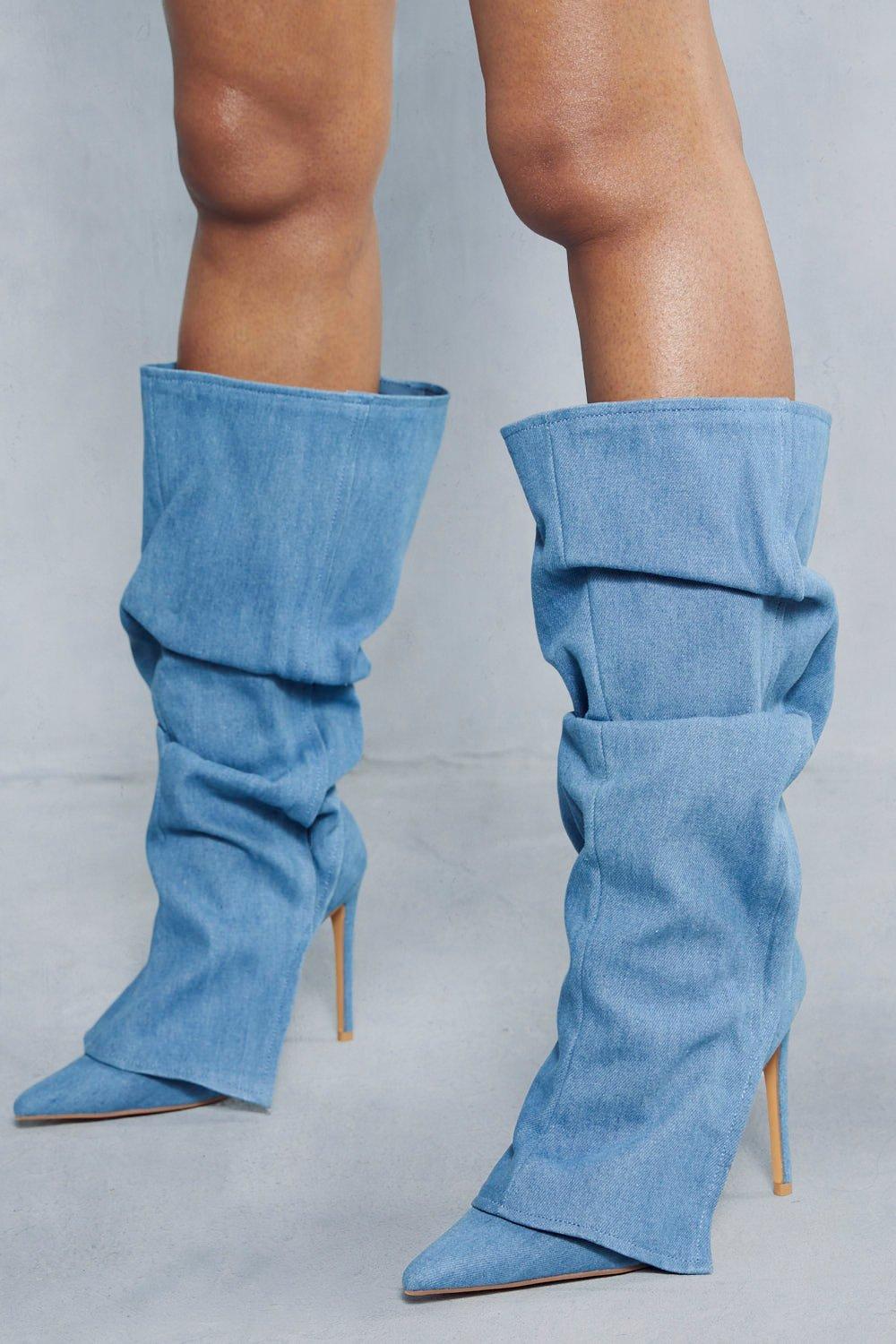 Navy suede knee high clearance boots