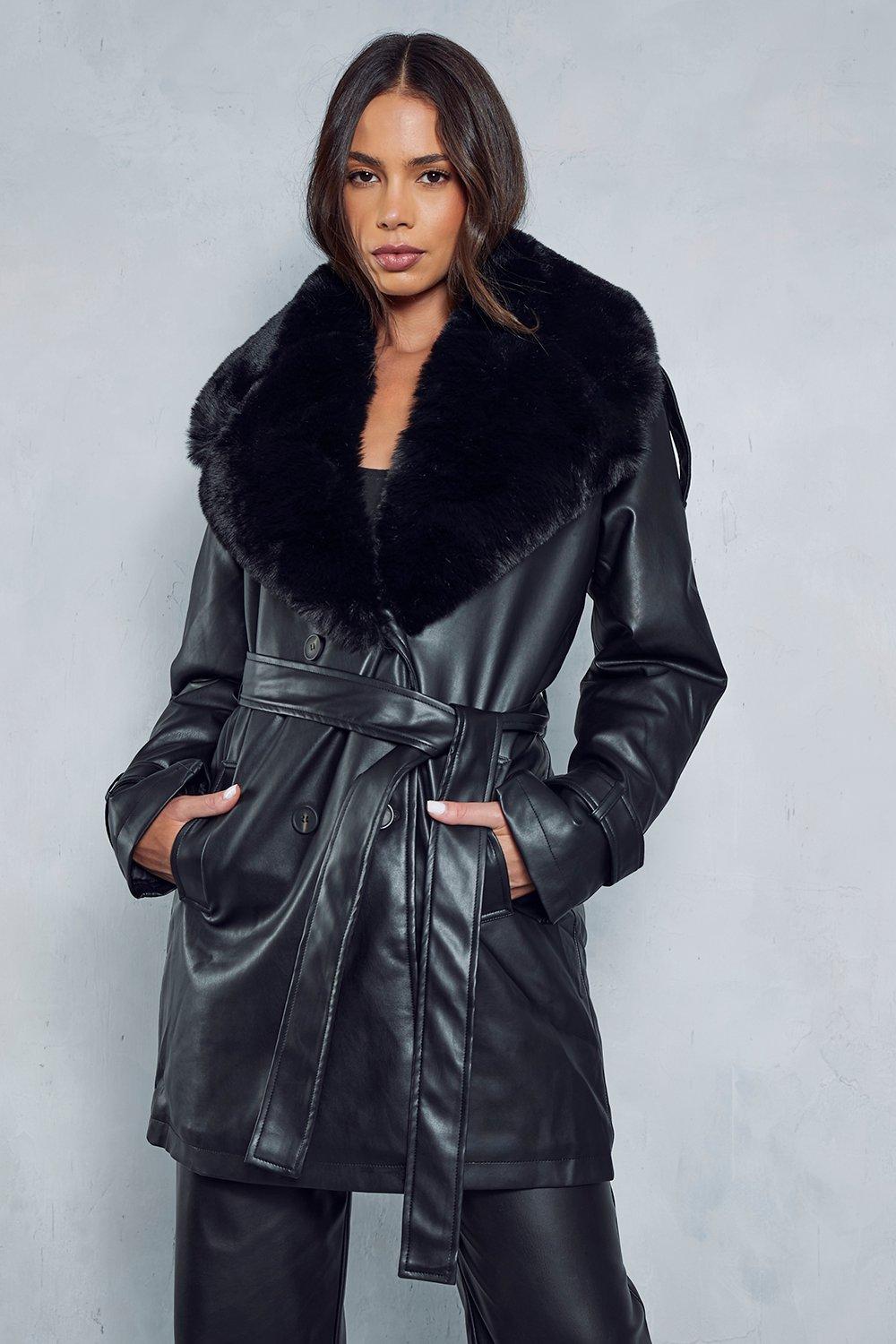 Fur collar trench clearance coat