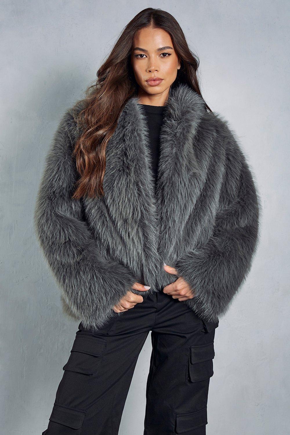 Gray faux fur outlet coat