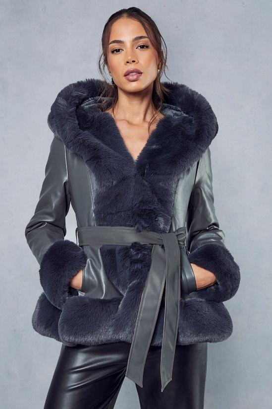 Jackets & Coats, Faux Fur Leather Look Belted Coat