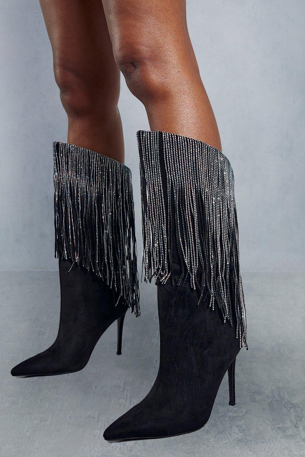 Womens fringe deals boots cheap