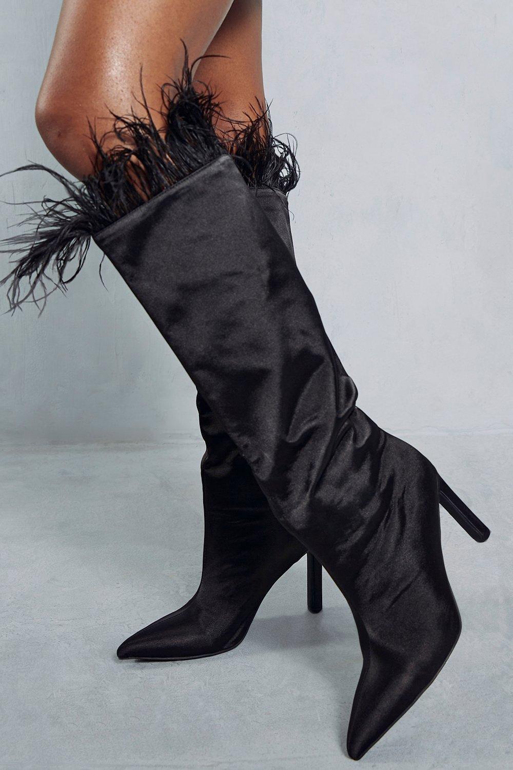 Feather thigh high boots hot sale
