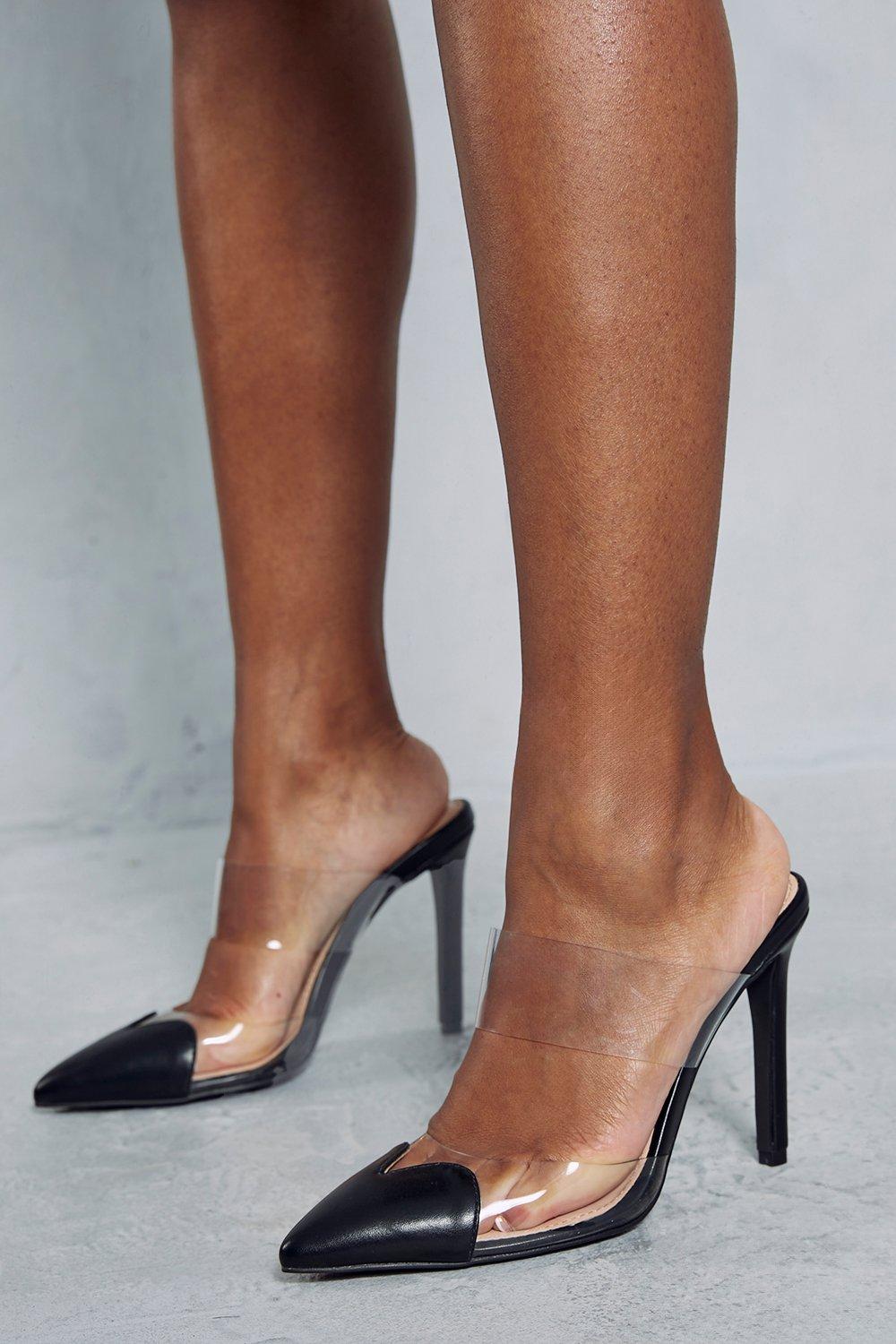 Black and store clear pointed heels