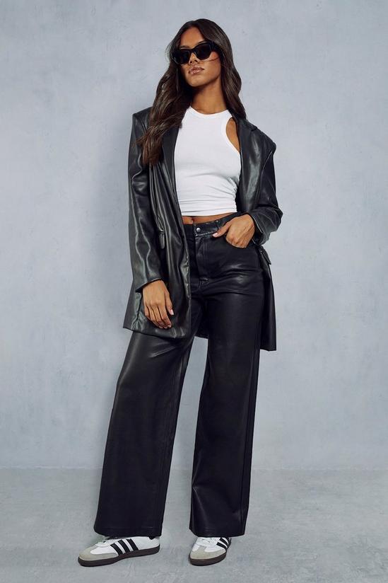 Trousers, High Waisted Wide Leg Leather Look Trouser