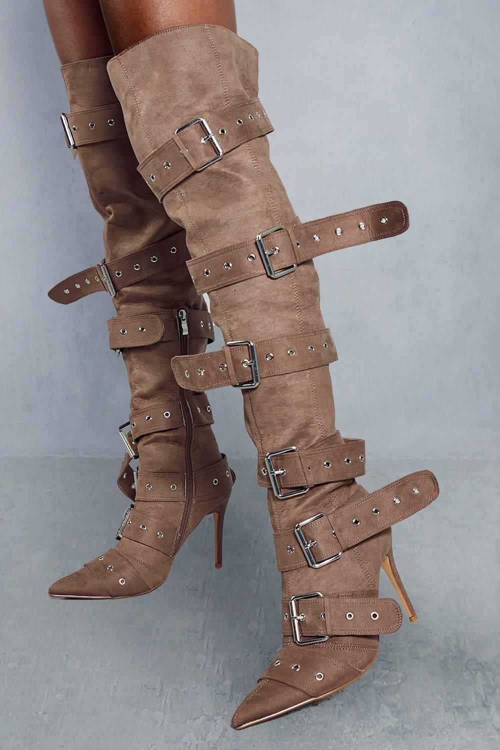 Over the store knee buckle boots