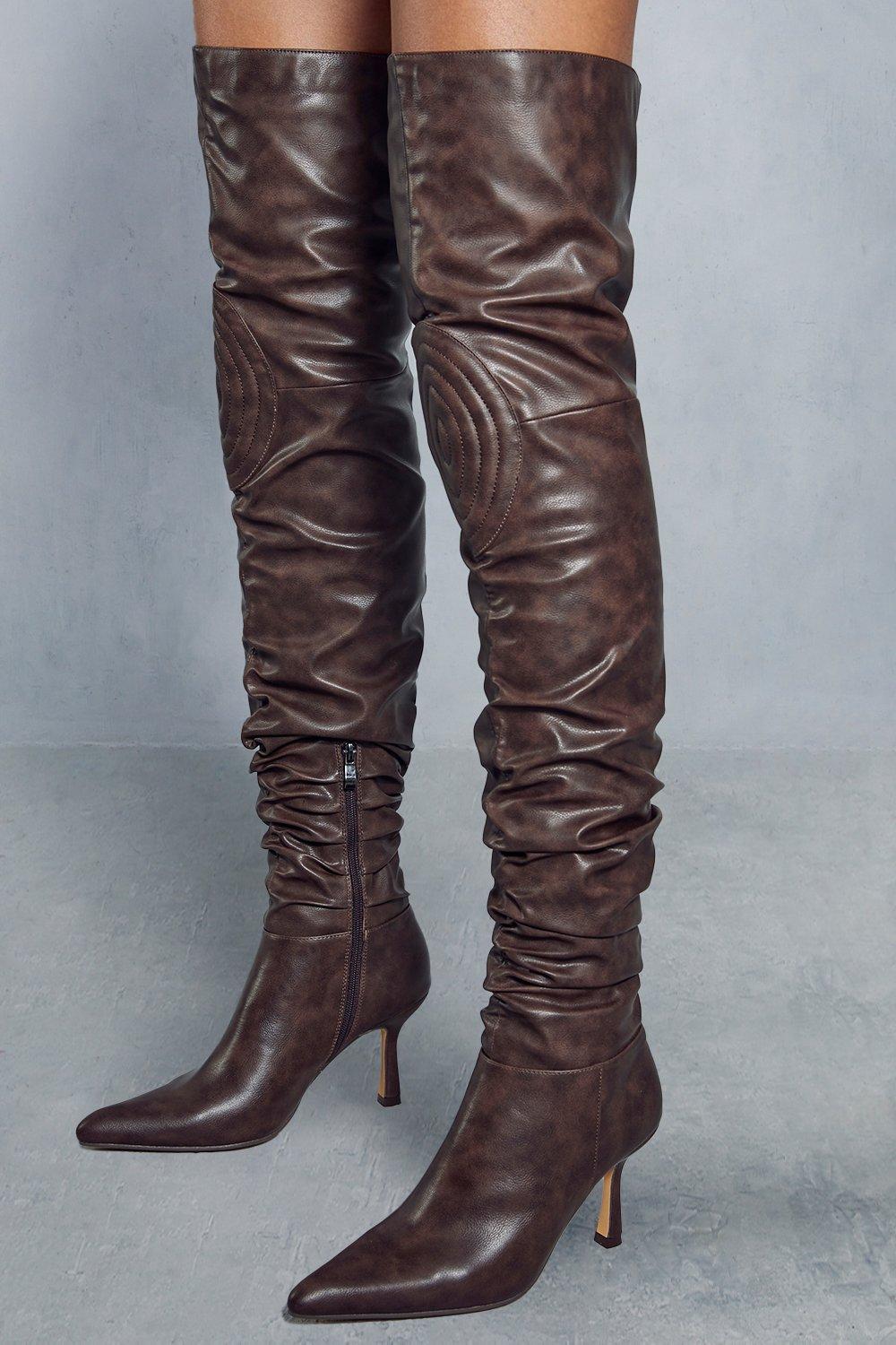 Distressed leather store knee high boots