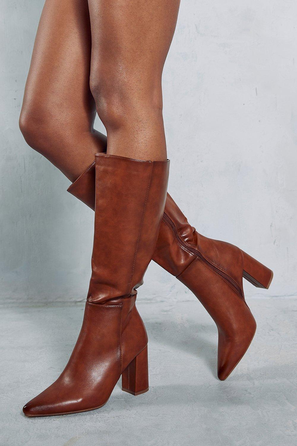 Block heel knee outlet high leather boots