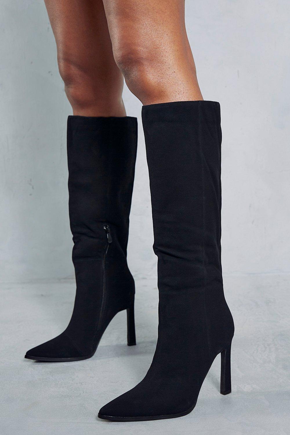 Black suede knee high boots with best sale heel