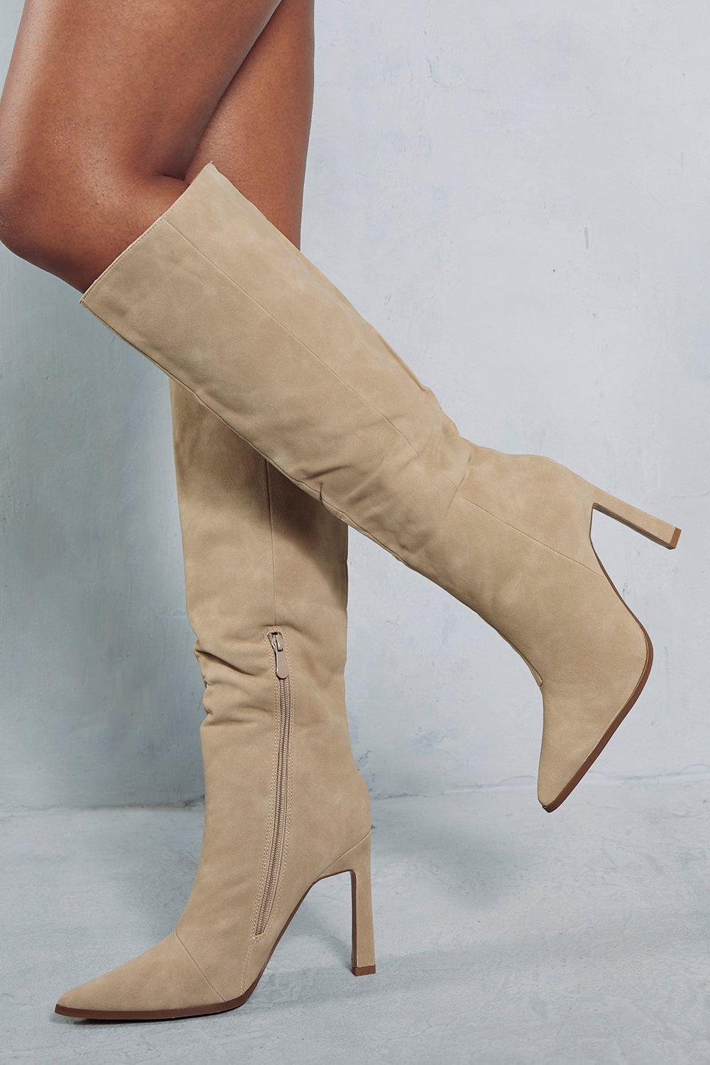 Nude suede knee 2025 high boots