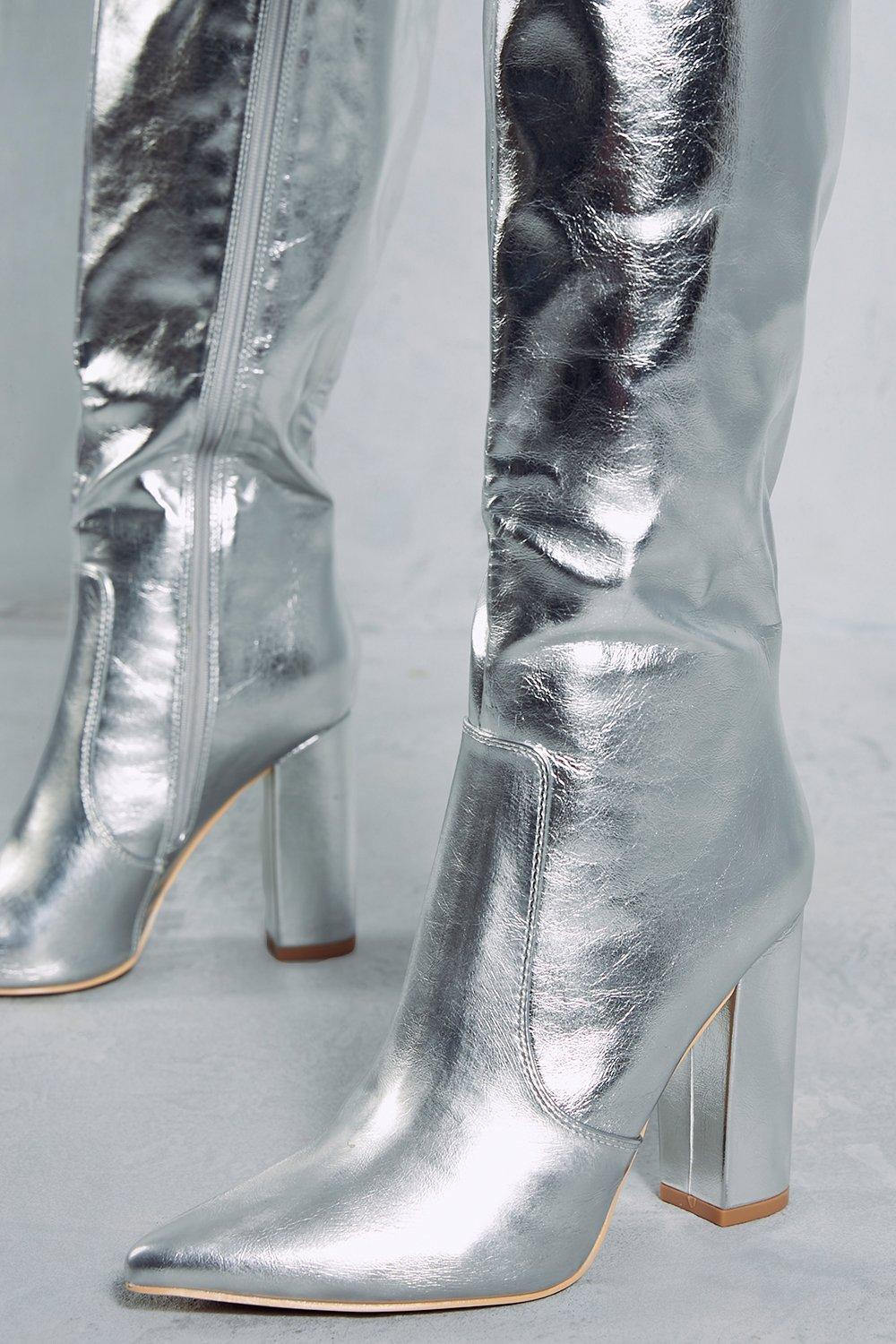 Knee high metallic boots hot sale