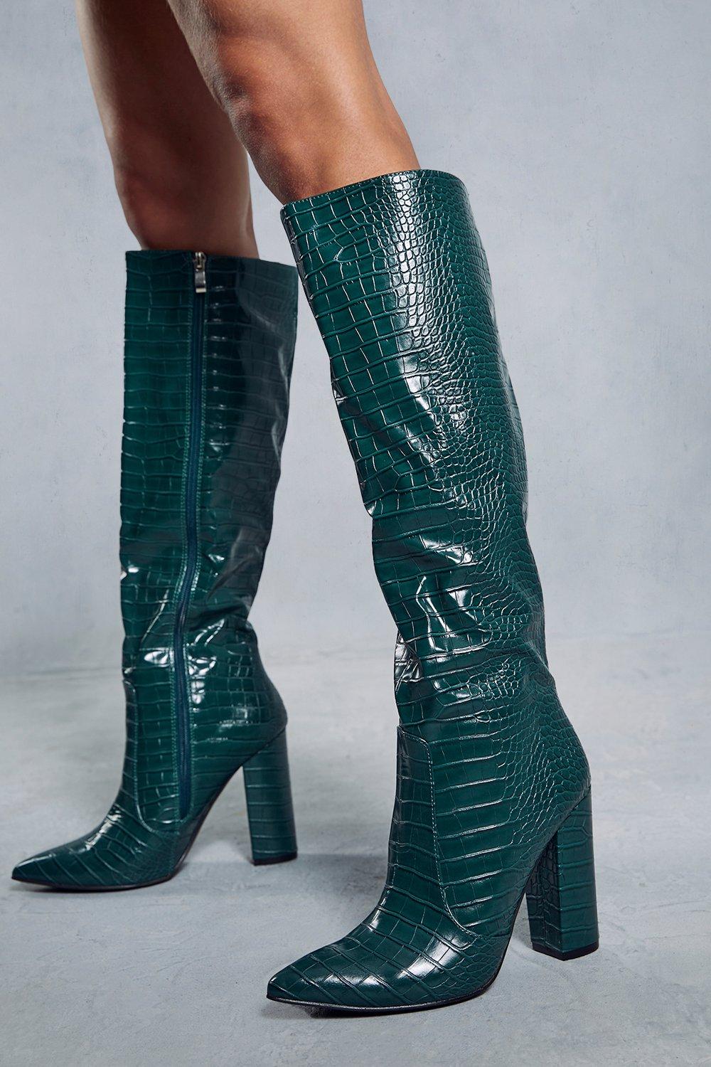 Mock croc hotsell knee high boots