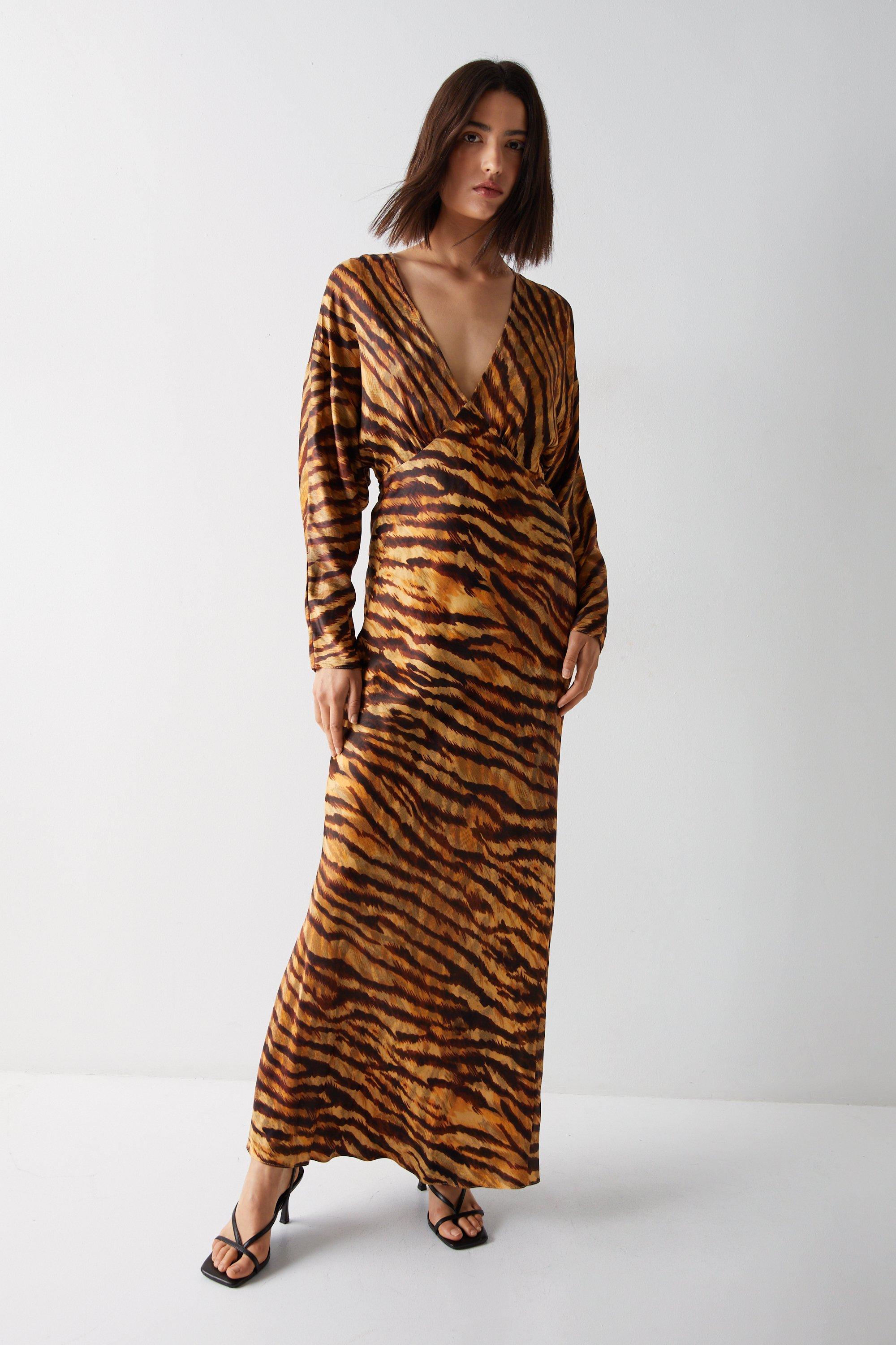 Dresses | Petite Animal Print Premium Satin Batwing Dress | Warehouse