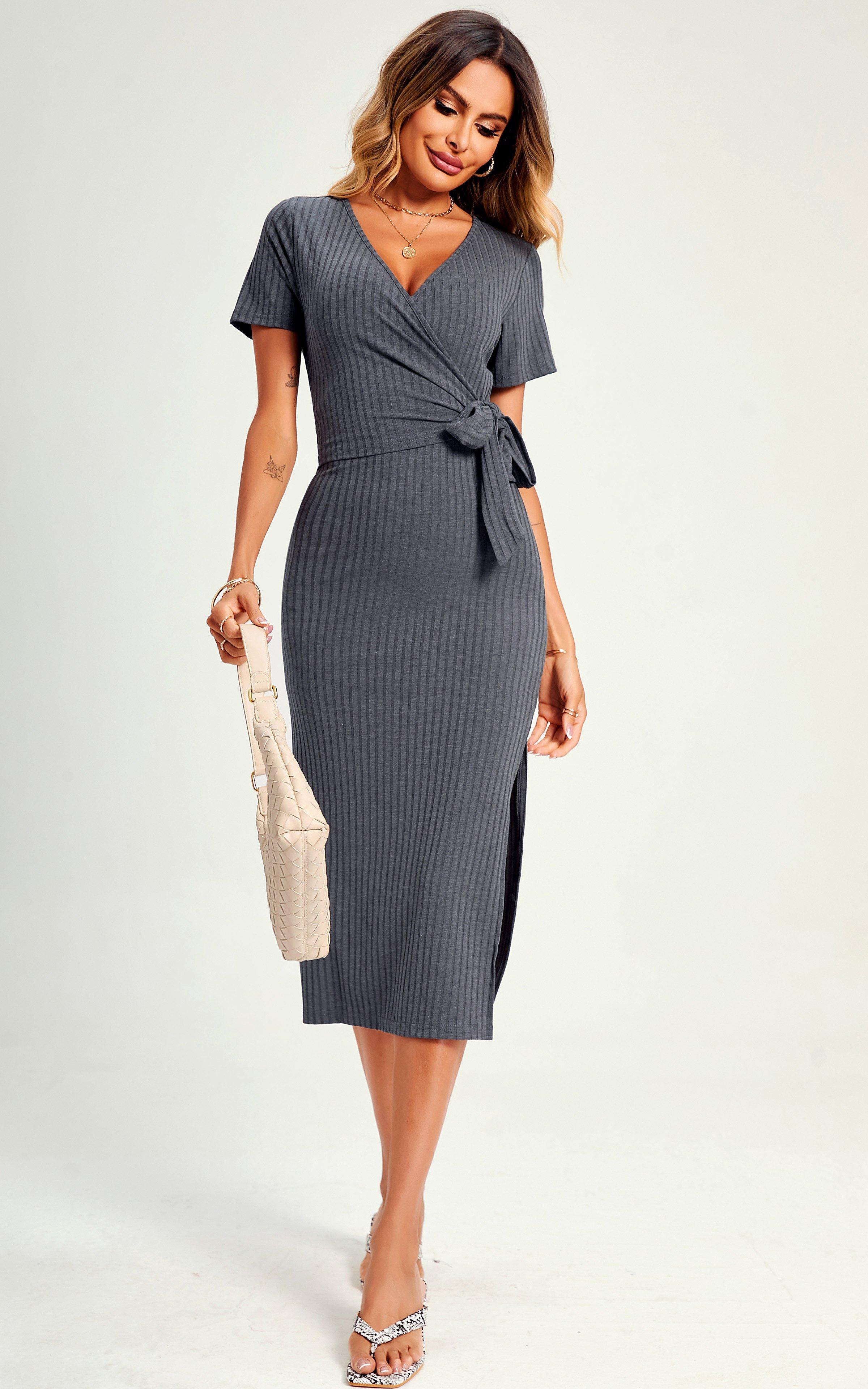 Charcoal Grey Wrap Dress