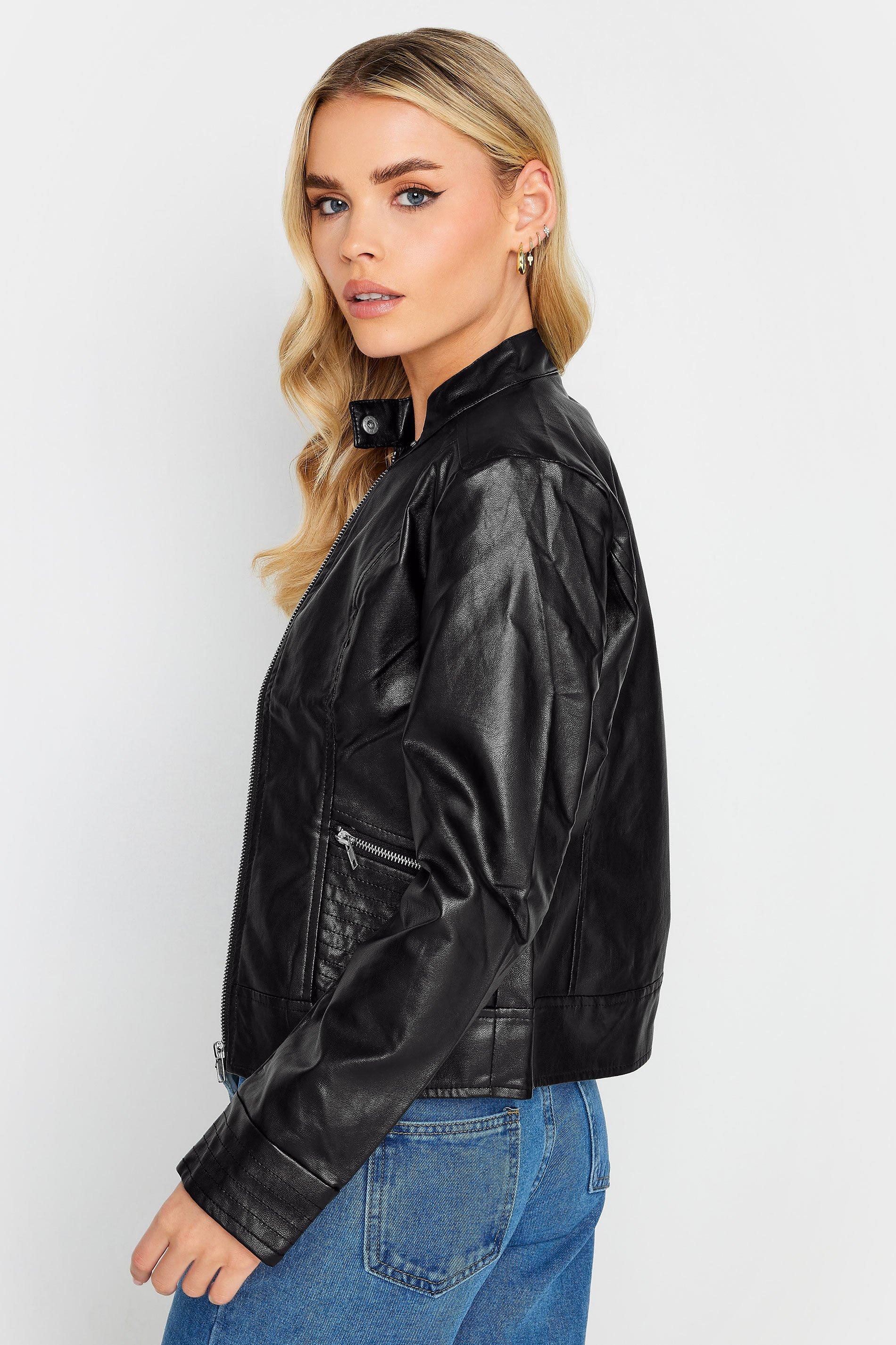 RSQ Womens Destressed Faux Leather Bomber Jacket - BLACK