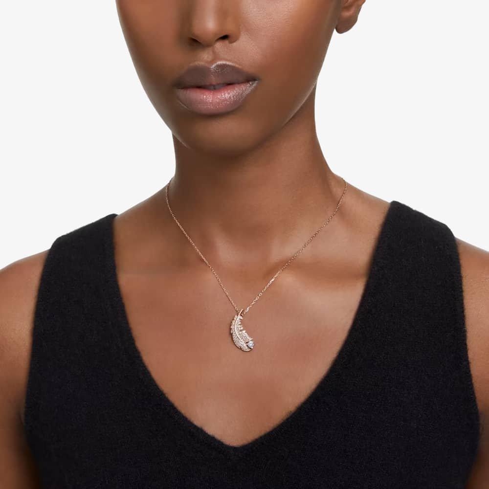 Jewellery | Nice Rose Gold Plated Feather Necklace 5663483 | Swarovski