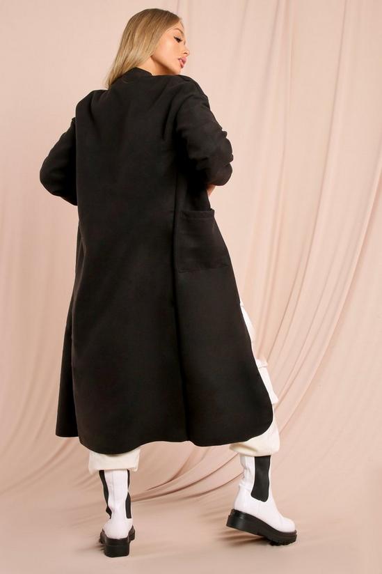 MissPap Collarless Ruched Sleeve Wool Look Coat 4